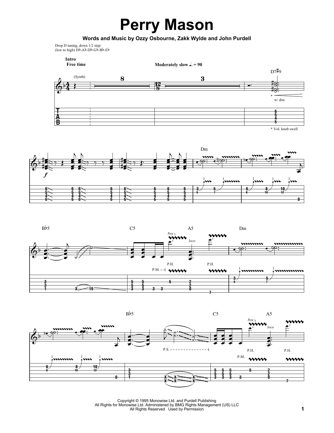 Ozzy Osbourne Perry Mason sheet music notes and chords arranged for Guitar Tab (Single Guitar)