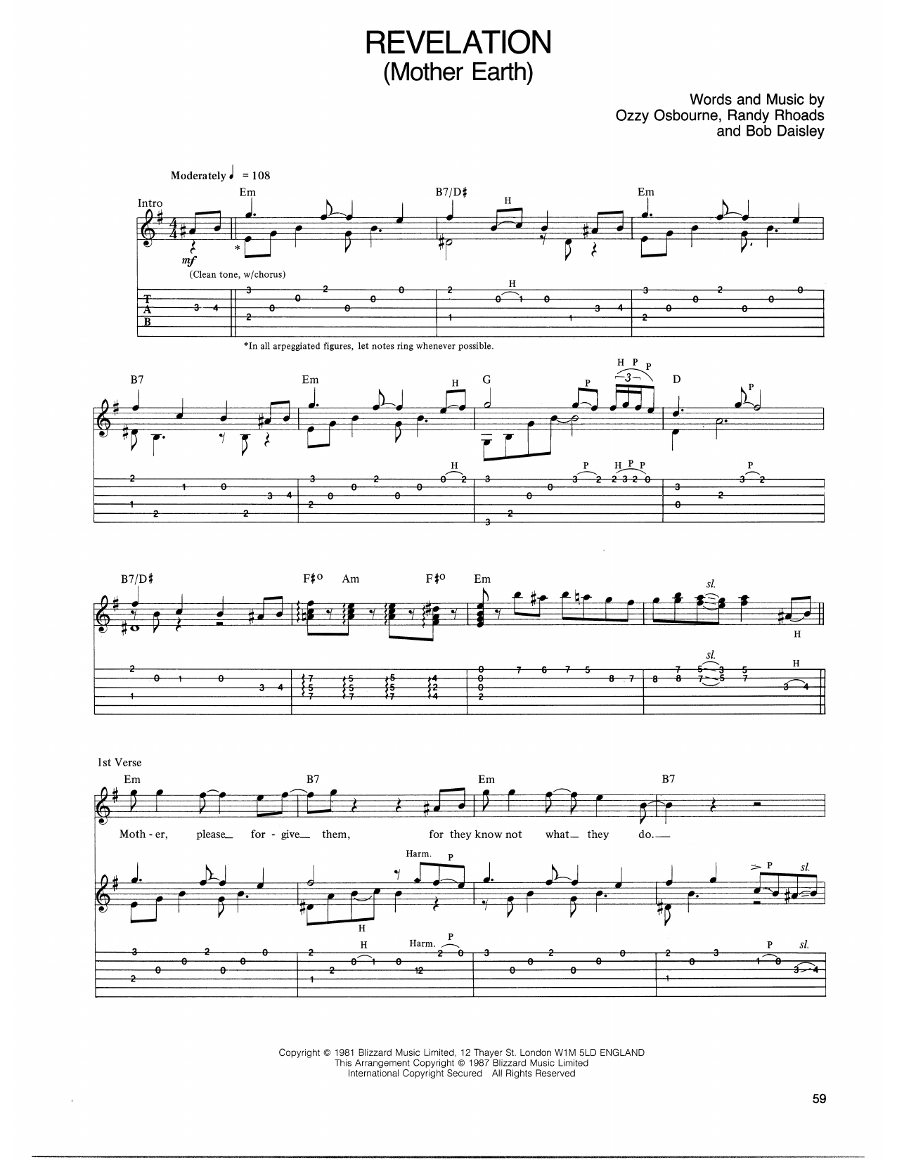 Ozzy Osbourne Revelation sheet music notes and chords arranged for Guitar Tab