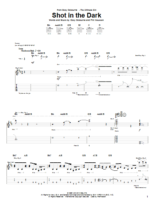 Ozzy Osbourne Shot In The Dark sheet music notes and chords arranged for Guitar Tab (Single Guitar)