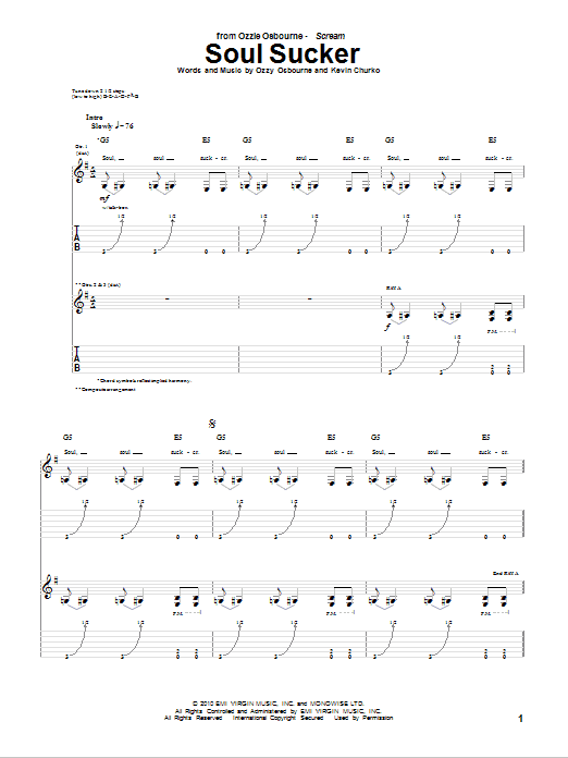 Ozzy Osbourne Soul Sucker sheet music notes and chords arranged for Guitar Tab