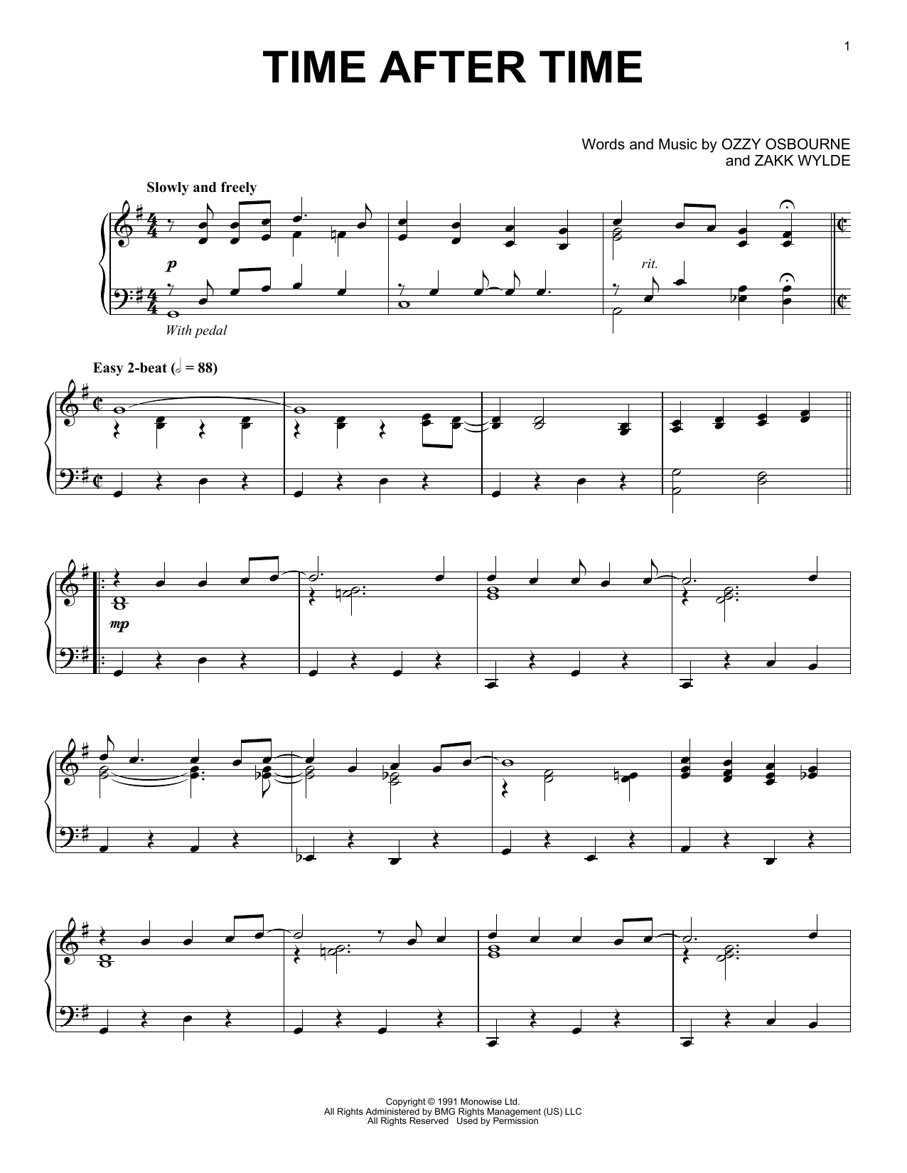 Ozzy Osbourne Time After Time [Jazz version] sheet music notes and chords arranged for Piano Solo