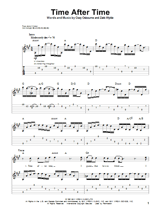 Ozzy Osbourne Time After Time sheet music notes and chords arranged for Guitar Tab (Single Guitar)