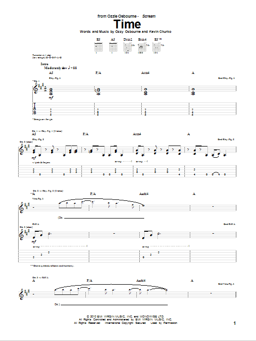 Ozzy Osbourne Time sheet music notes and chords arranged for Guitar Tab
