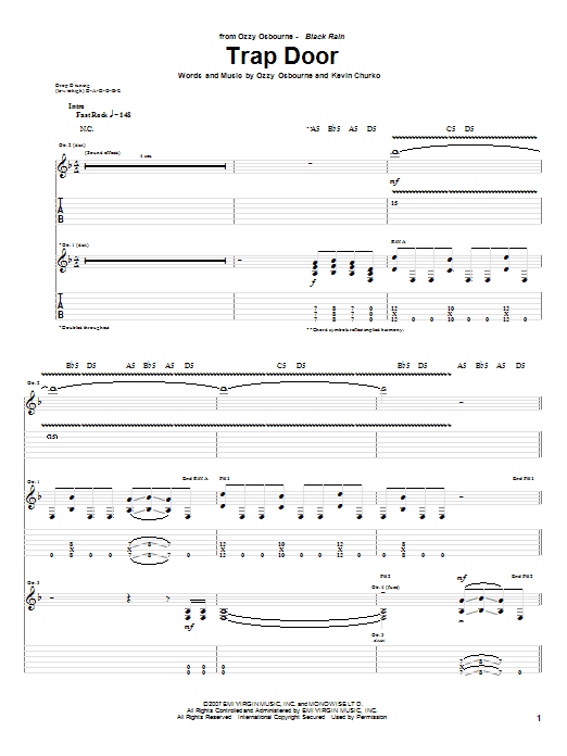 Ozzy Osbourne Trap Door sheet music notes and chords arranged for Guitar Tab