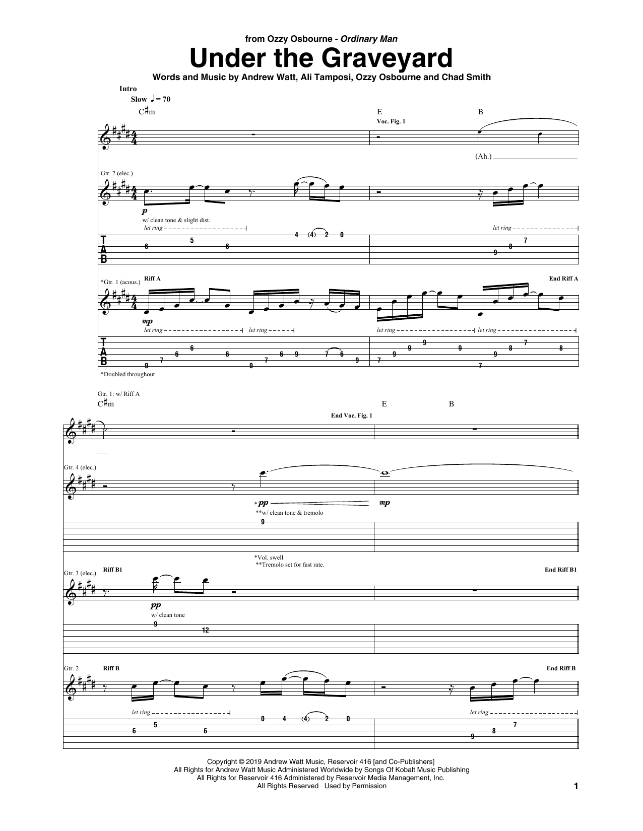 Ozzy Osbourne Under The Graveyard sheet music notes and chords arranged for Guitar Tab