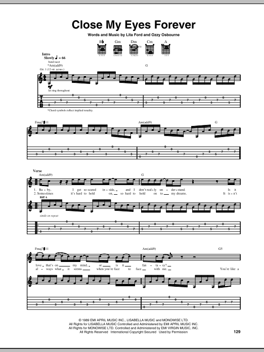Ozzy Osbourne with Lita Ford Close My Eyes Forever sheet music notes and chords arranged for Guitar Lead Sheet