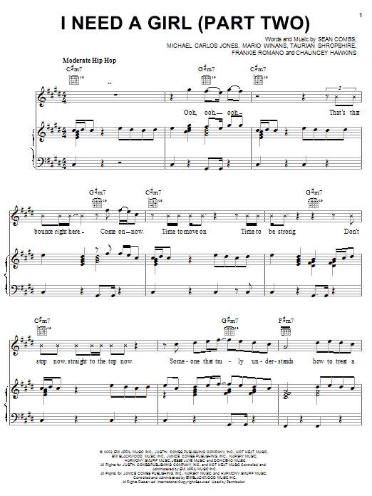 P. Diddy & Ginuwine feat. Loon,Mario Winans & Tammy Ruggieri I Need A Girl (Part Two) sheet music notes and chords arranged for Piano, Vocal & Guitar Chords (Right-Hand Melody)