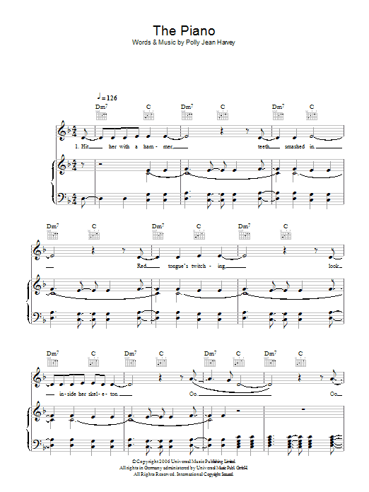 P J Harvey The Piano sheet music notes and chords arranged for Piano, Vocal & Guitar Chords
