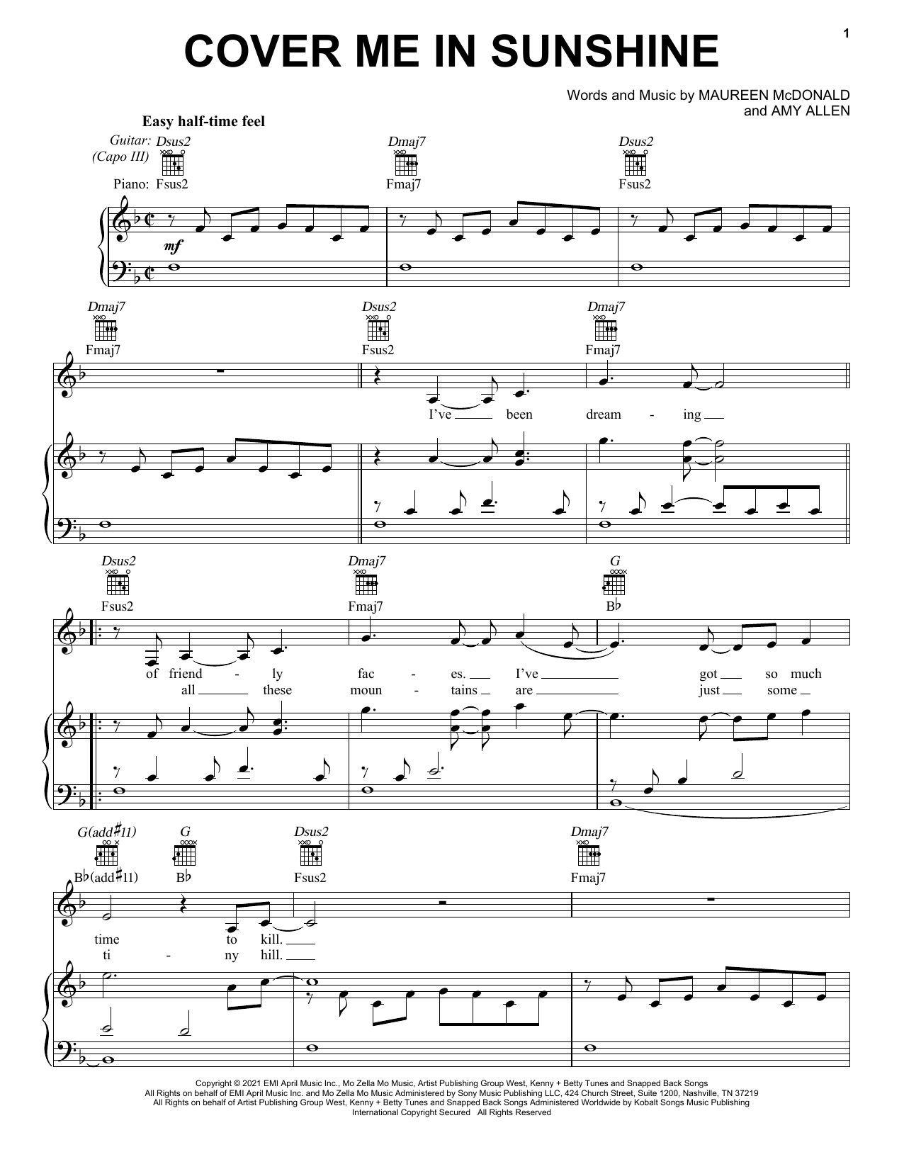 P!nk & Willow Sage Hart Cover Me In Sunshine sheet music notes and chords arranged for Piano, Vocal & Guitar Chords (Right-Hand Melody)
