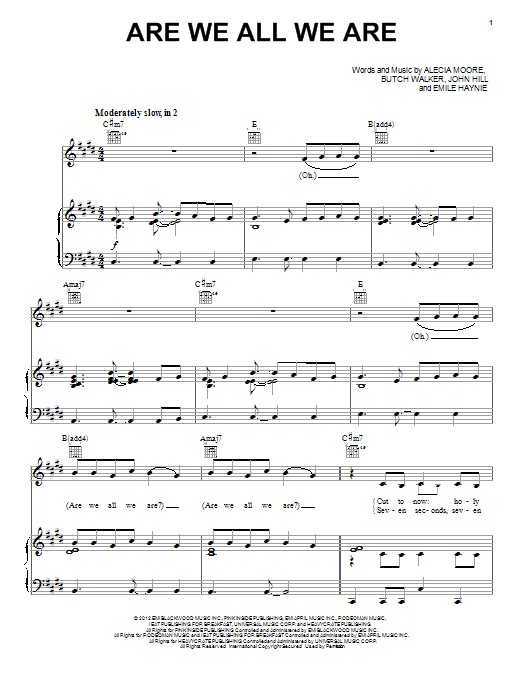 Pink Are We All We Are sheet music notes and chords arranged for Piano, Vocal & Guitar Chords (Right-Hand Melody)