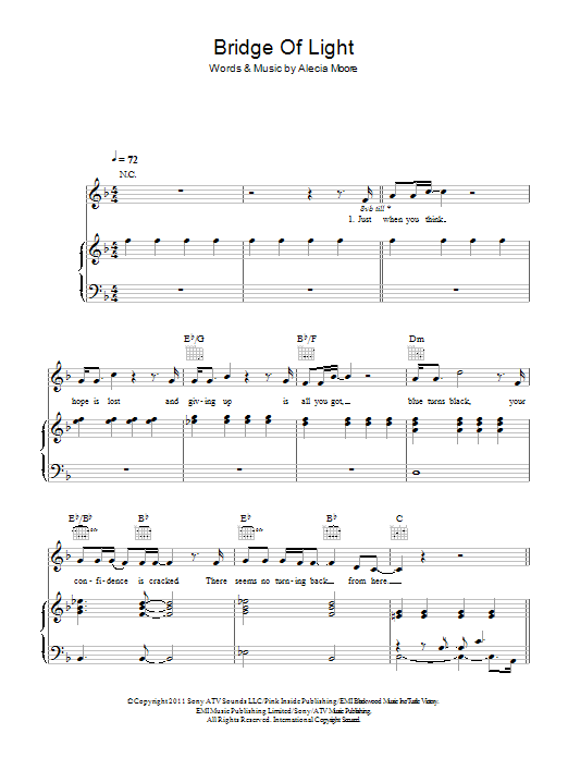 Pink Bridge Of Light sheet music notes and chords arranged for Piano, Vocal & Guitar Chords
