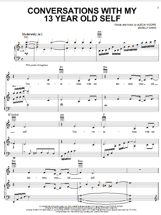 Pink Conversations With My 13 Year Old Self sheet music notes and chords arranged for Piano, Vocal & Guitar Chords (Right-Hand Melody)