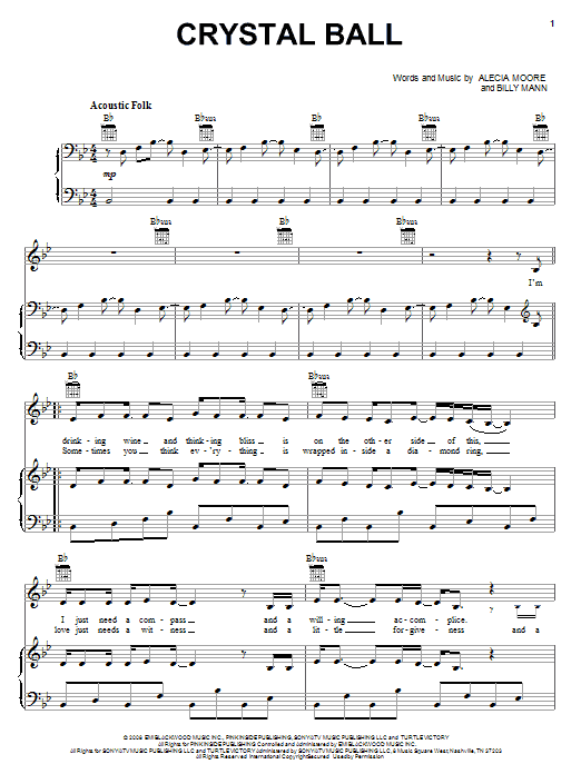 Pink Crystal Ball sheet music notes and chords arranged for Piano, Vocal & Guitar Chords (Right-Hand Melody)