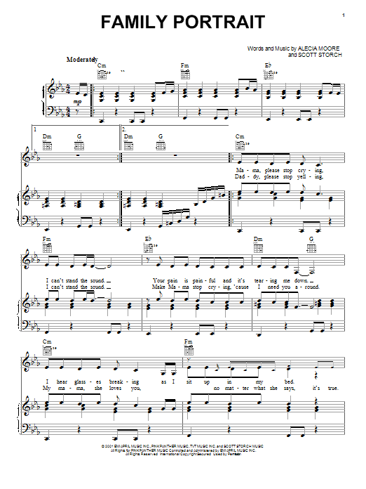 Pink Family Portrait sheet music notes and chords arranged for Piano, Vocal & Guitar Chords