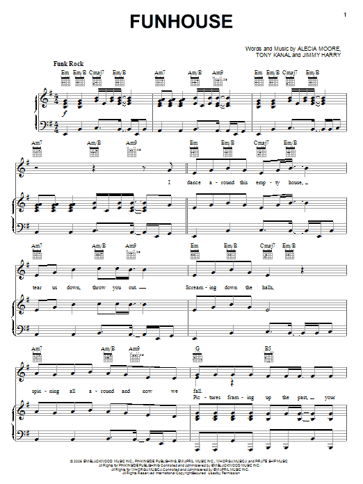 Pink Funhouse sheet music notes and chords arranged for Piano, Vocal & Guitar Chords (Right-Hand Melody)