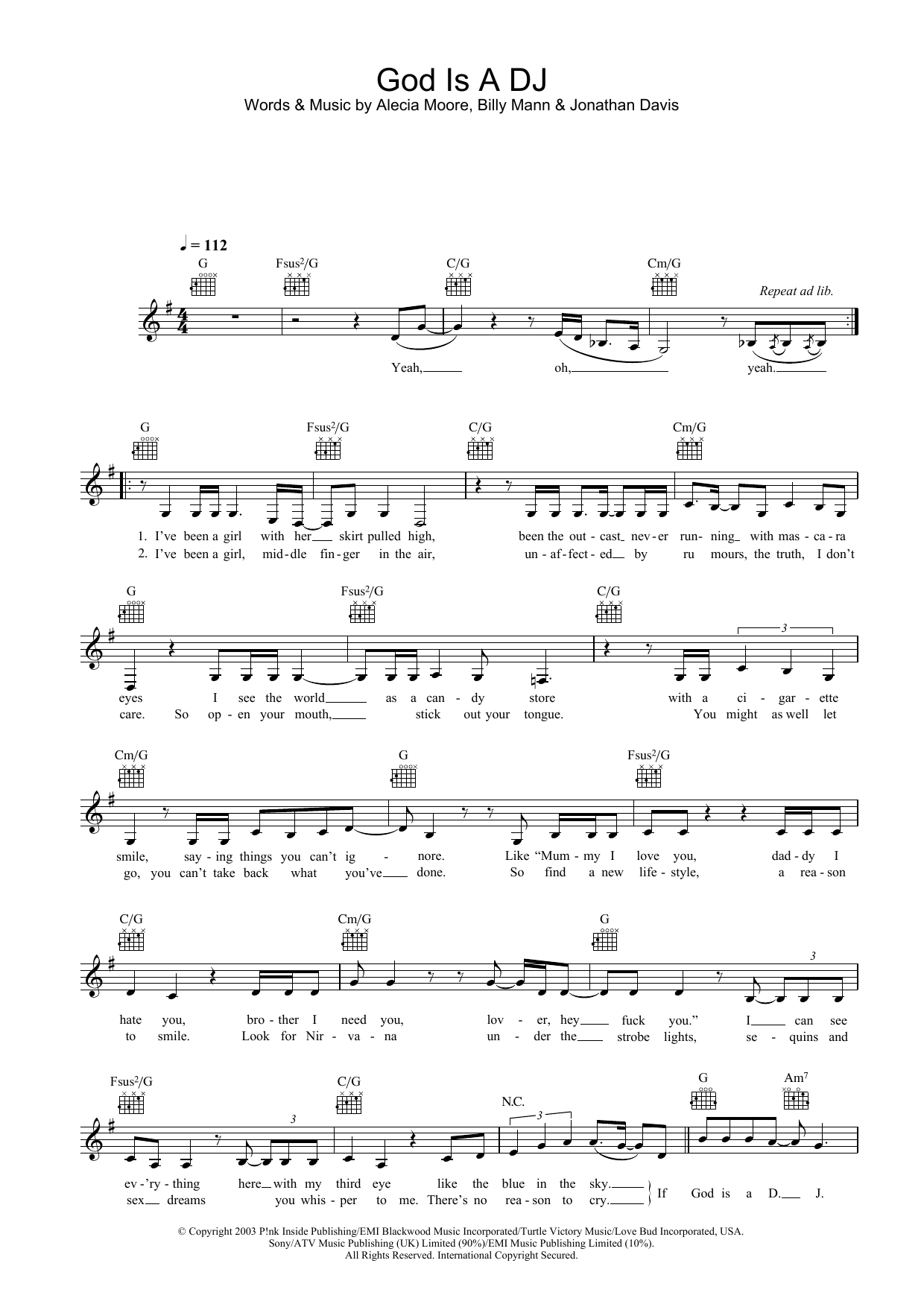 Pink God Is A DJ sheet music notes and chords arranged for Lead Sheet / Fake Book