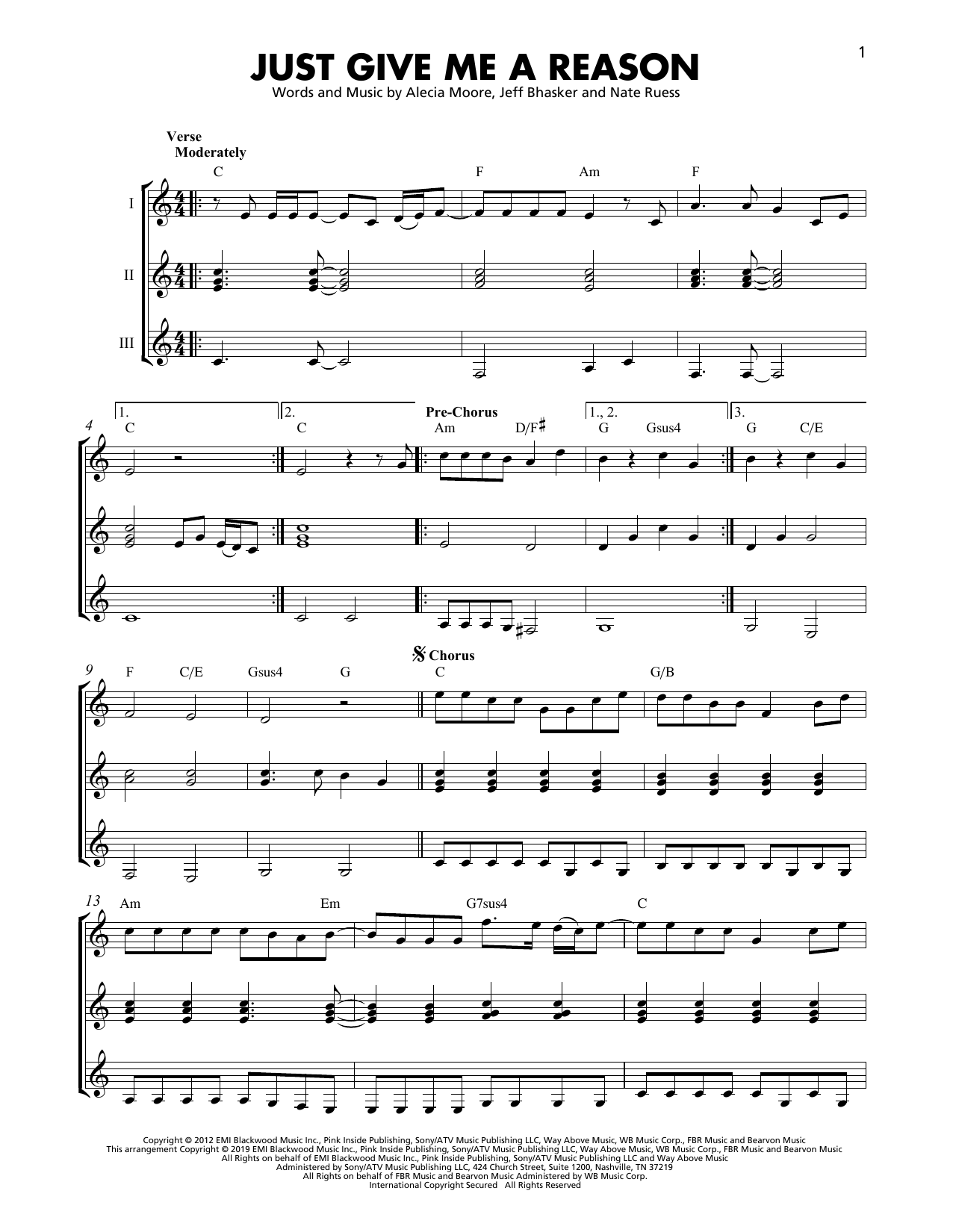 P!nk Just Give Me A Reason (feat. Nate Ruess) sheet music notes and chords arranged for Ocarina