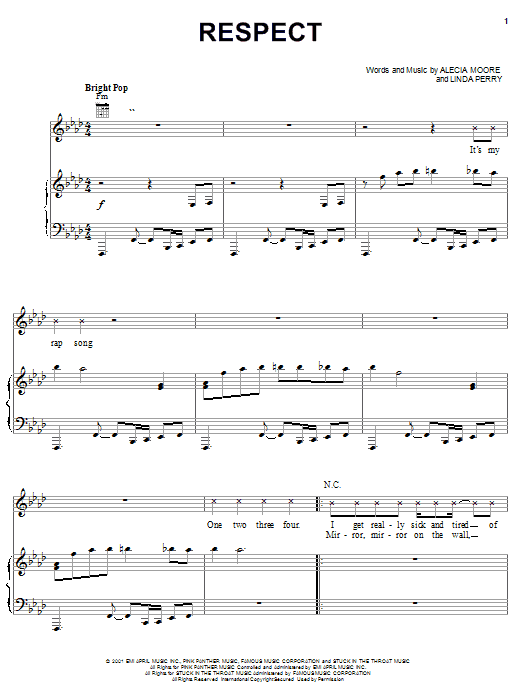 Pink Respect sheet music notes and chords arranged for Piano, Vocal & Guitar Chords (Right-Hand Melody)