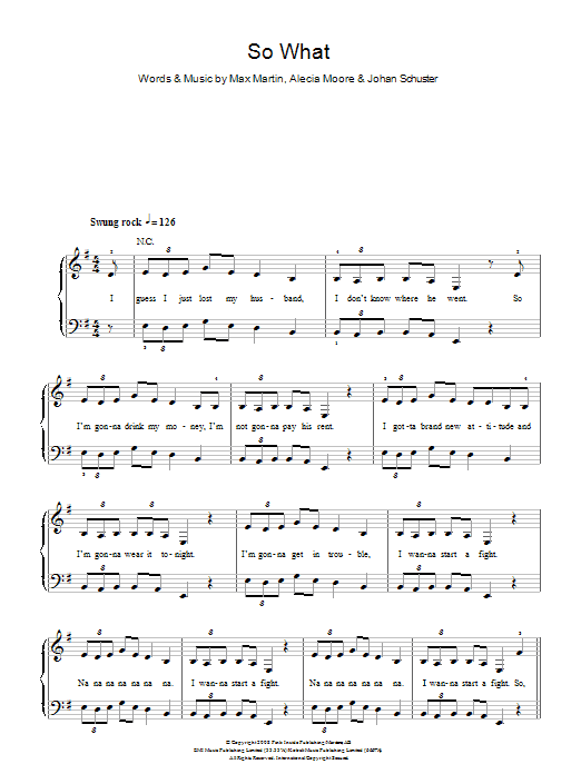Pink So What sheet music notes and chords arranged for Piano, Vocal & Guitar Chords (Right-Hand Melody)