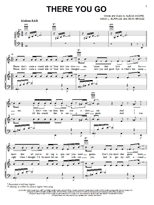 P!nk There You Go sheet music notes and chords arranged for Piano, Vocal & Guitar Chords (Right-Hand Melody)