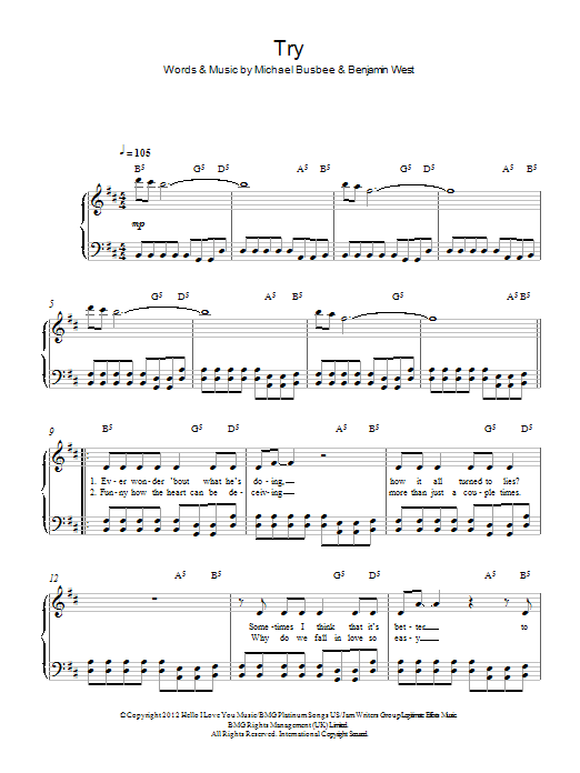 Pink Try sheet music notes and chords arranged for Piano Chords/Lyrics