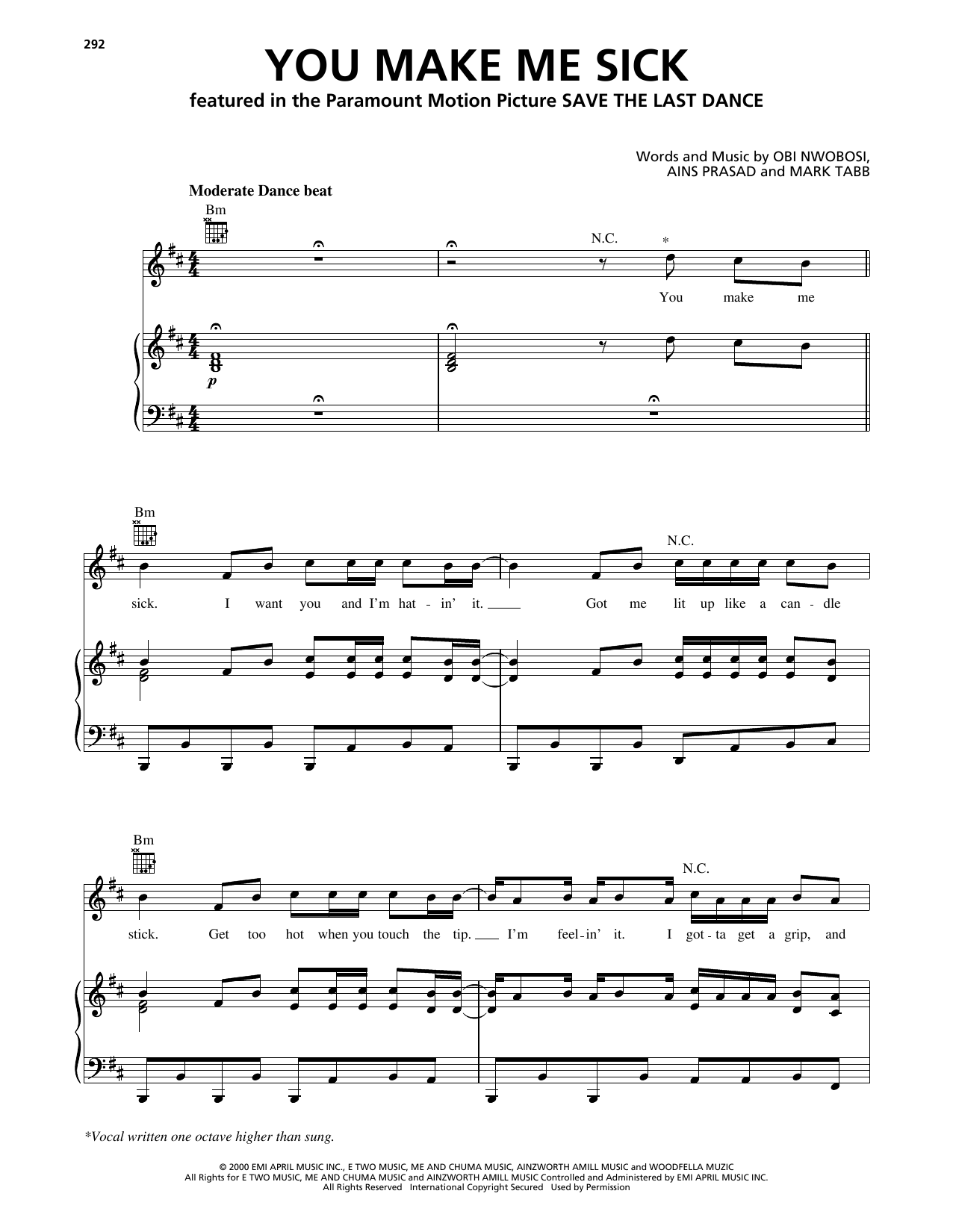 P!nk You Make Me Sick sheet music notes and chords arranged for Piano, Vocal & Guitar Chords (Right-Hand Melody)