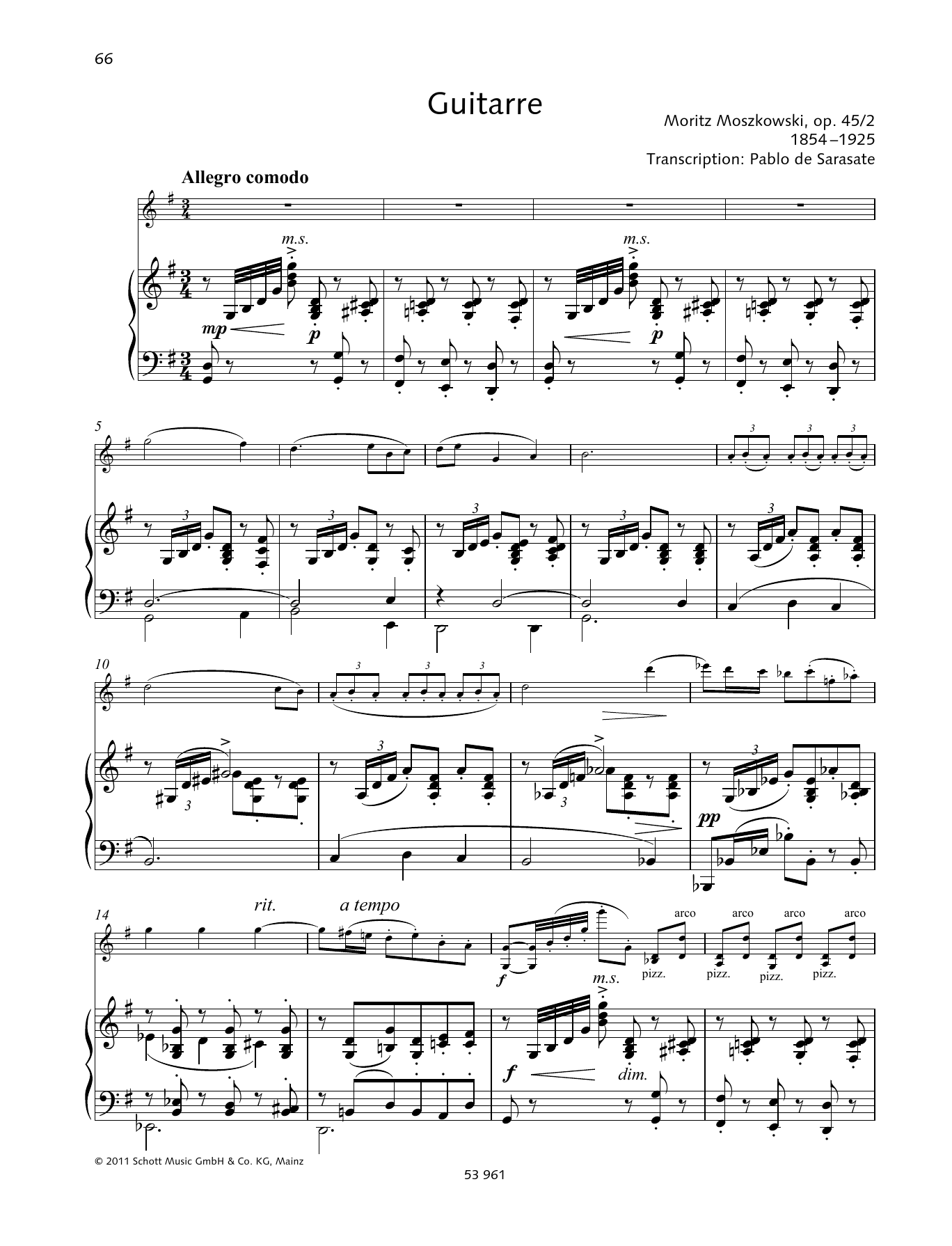 Pablo De Sarasate Guitarre sheet music notes and chords arranged for String Solo