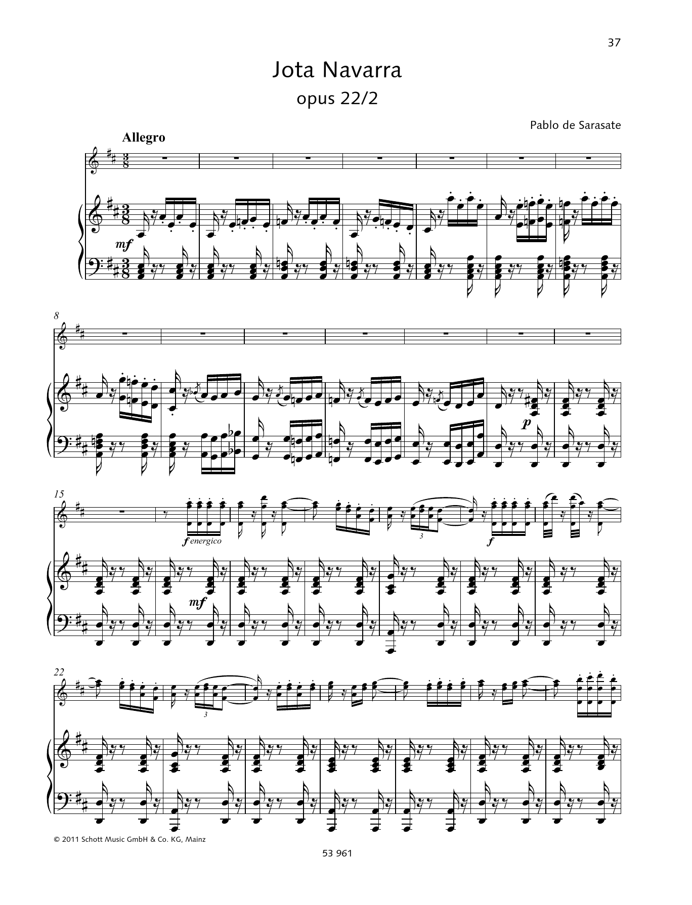 Pablo De Sarasate Jota navarra sheet music notes and chords arranged for String Solo