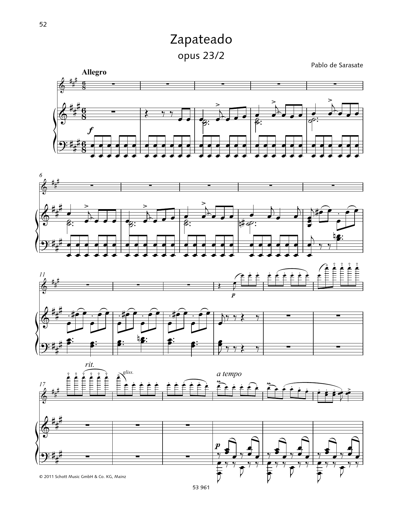 Pablo De Sarasate Zapateado sheet music notes and chords arranged for String Solo