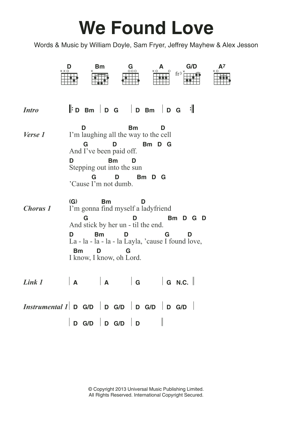 Palma Violets We Found Love sheet music notes and chords arranged for Guitar Chords/Lyrics