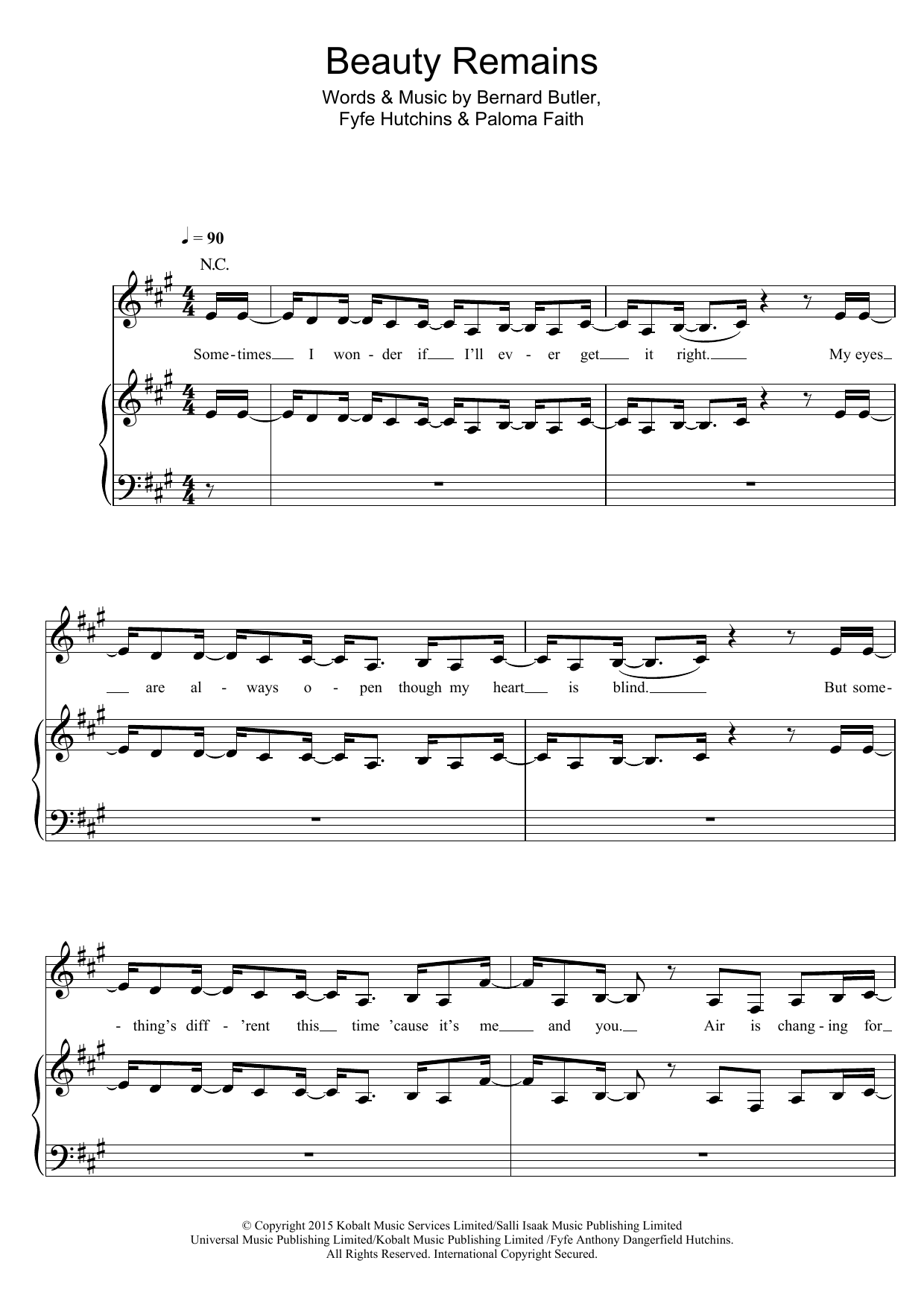 Paloma Faith Beauty Remains sheet music notes and chords arranged for Piano, Vocal & Guitar Chords