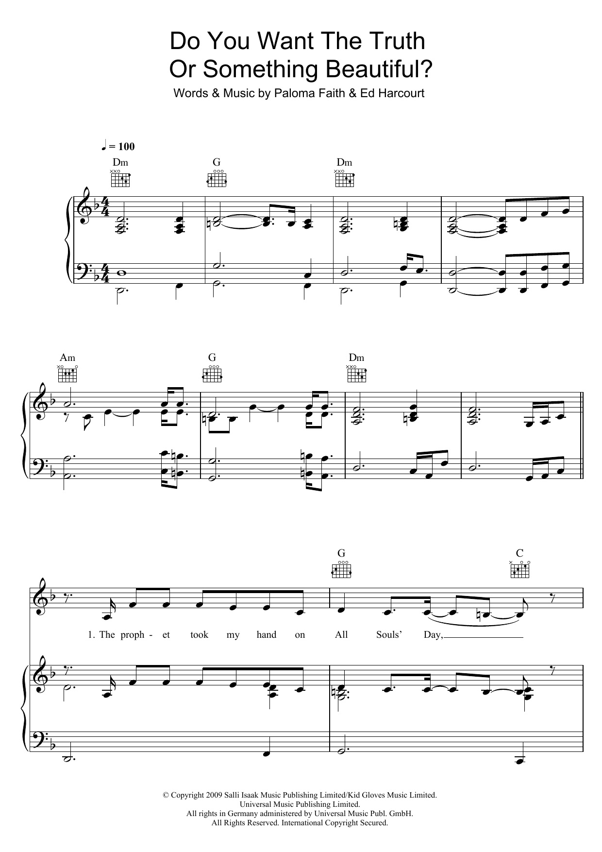 Paloma Faith Do You Want The Truth Or Something Beautiful? sheet music notes and chords arranged for Piano, Vocal & Guitar Chords