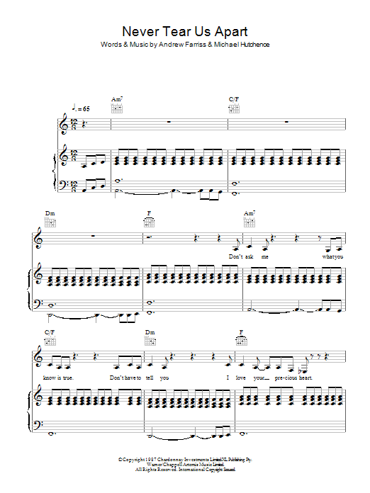 Paloma Faith Never Tear Us Apart sheet music notes and chords arranged for Piano, Vocal & Guitar Chords