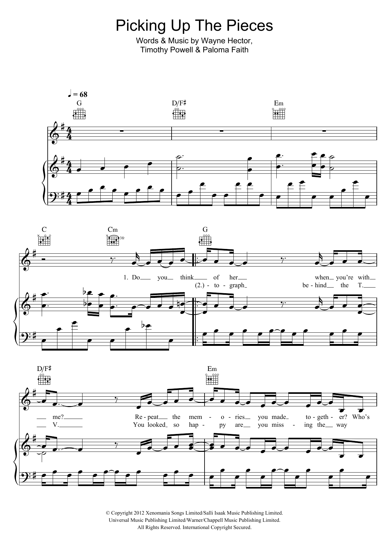 Paloma Faith Picking Up The Pieces sheet music notes and chords arranged for Beginner Piano