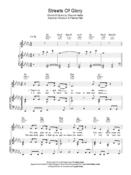 Paloma Faith Streets Of Glory sheet music notes and chords arranged for Piano, Vocal & Guitar Chords