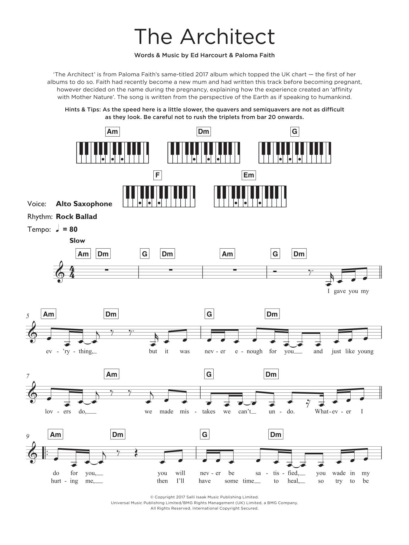Paloma Faith The Architect sheet music notes and chords arranged for Really Easy Piano