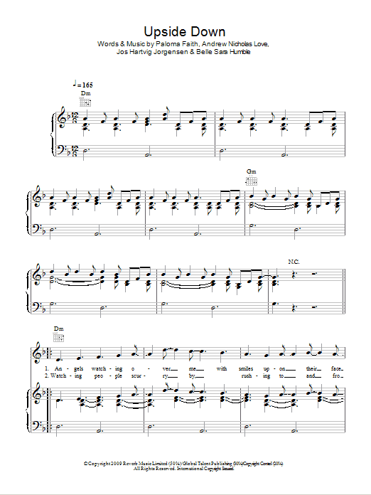 Paloma Faith Upside Down sheet music notes and chords arranged for Piano, Vocal & Guitar Chords