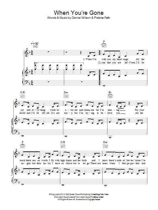 Paloma Faith When You're Gone sheet music notes and chords arranged for Piano, Vocal & Guitar Chords