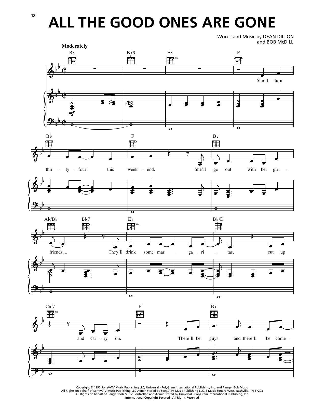 Pam Tillis All The Good Ones Are Gone sheet music notes and chords arranged for Piano, Vocal & Guitar Chords (Right-Hand Melody)