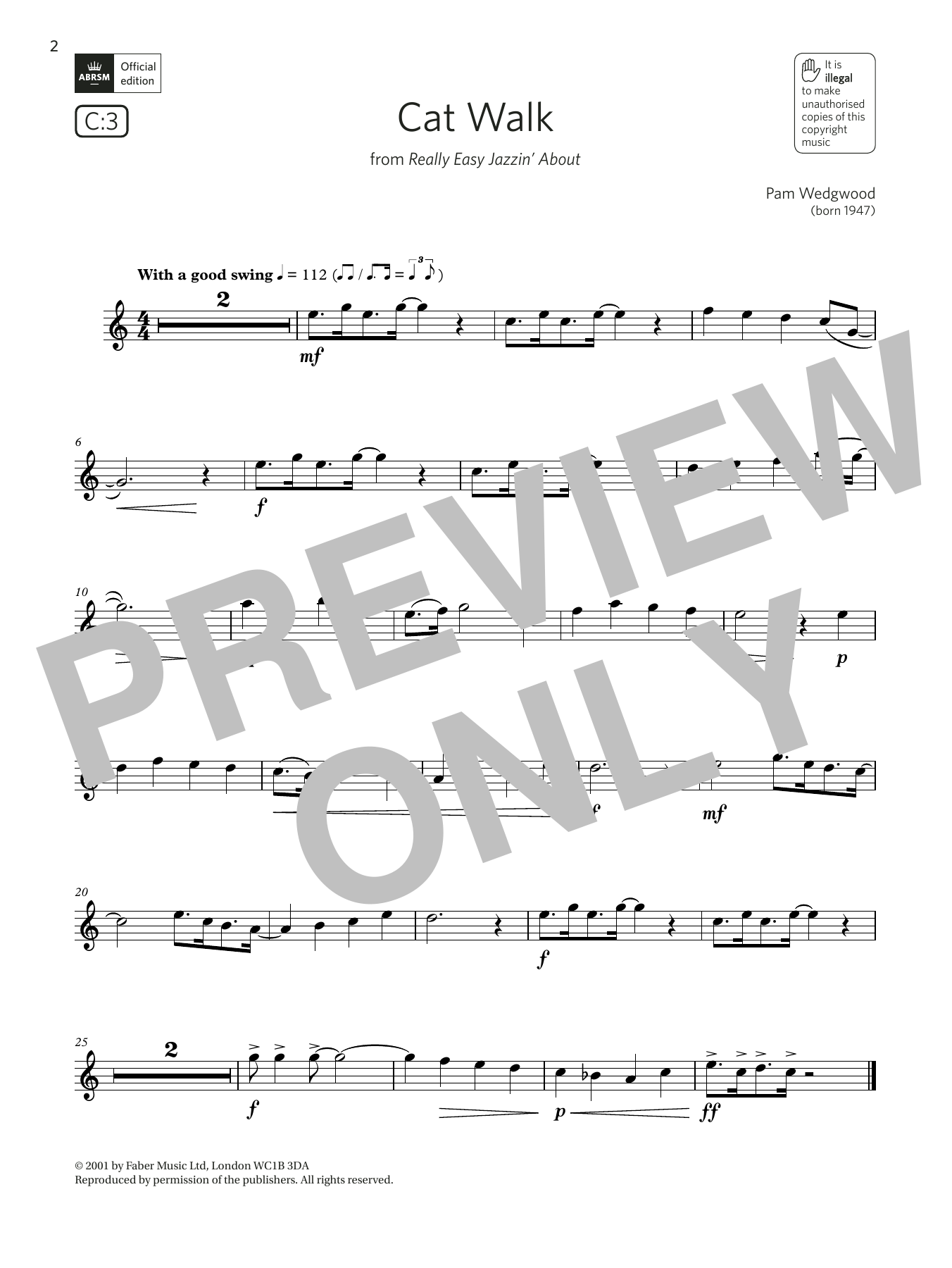 Pam Wedgwood Cat Walk (from Really Easy Jazzin' About) (Grade 2 List C3 from the ABRSM Flute syllabus from 2022) sheet music notes and chords arranged for Flute Solo