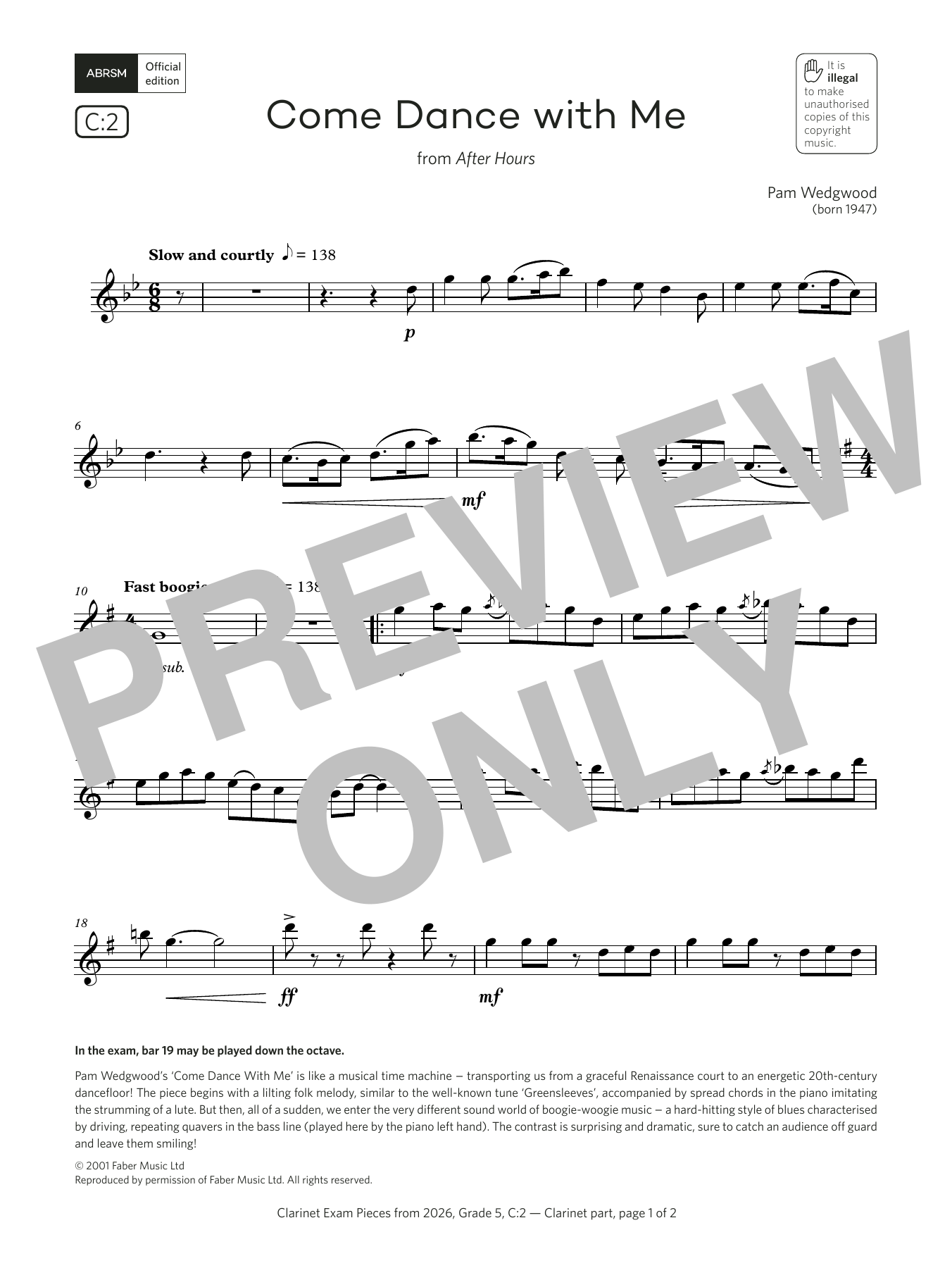 Pam Wedgwood Come Dance with Me (Grade 5, list C2, from the ABRSM Clarinet Syllabus from 2026) sheet music notes and chords arranged for Clarinet Solo