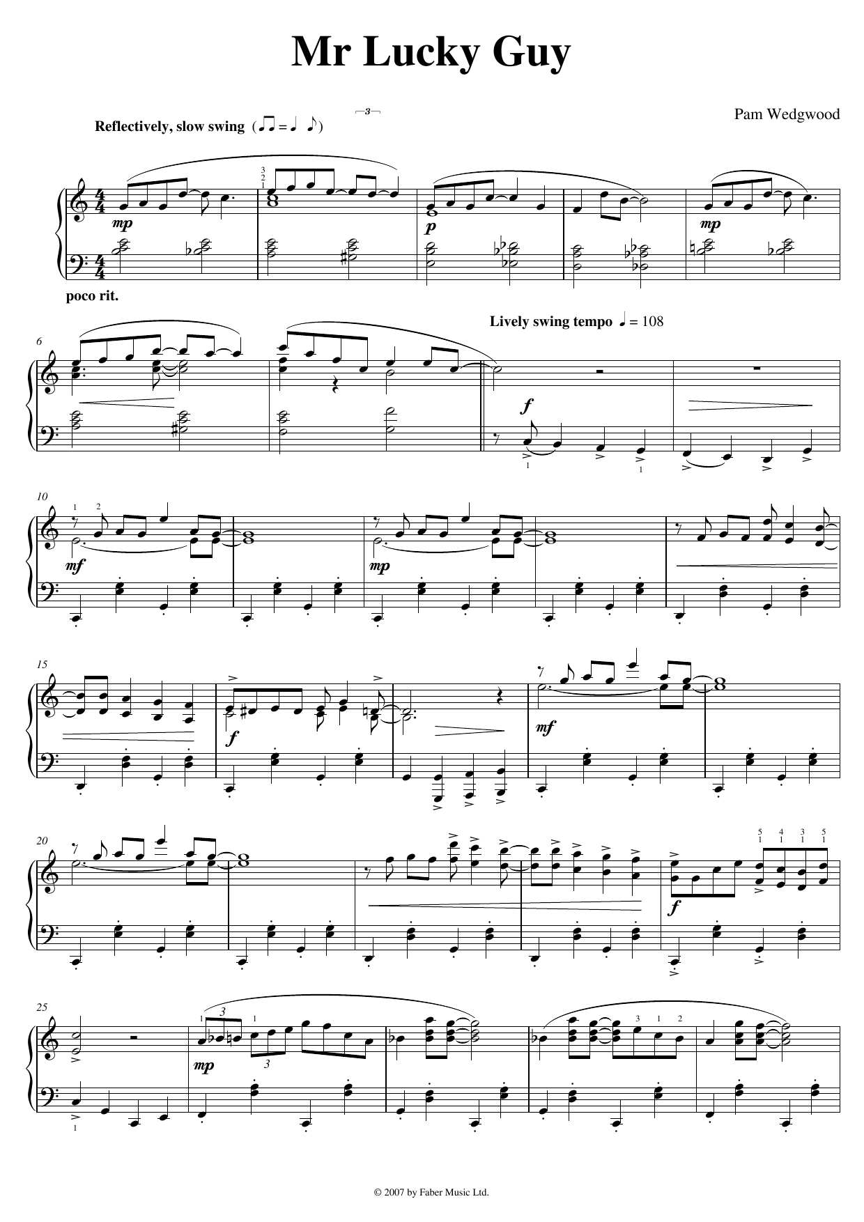 Pam Wedgwood Mr. Lucky Guy sheet music notes and chords arranged for Piano Solo