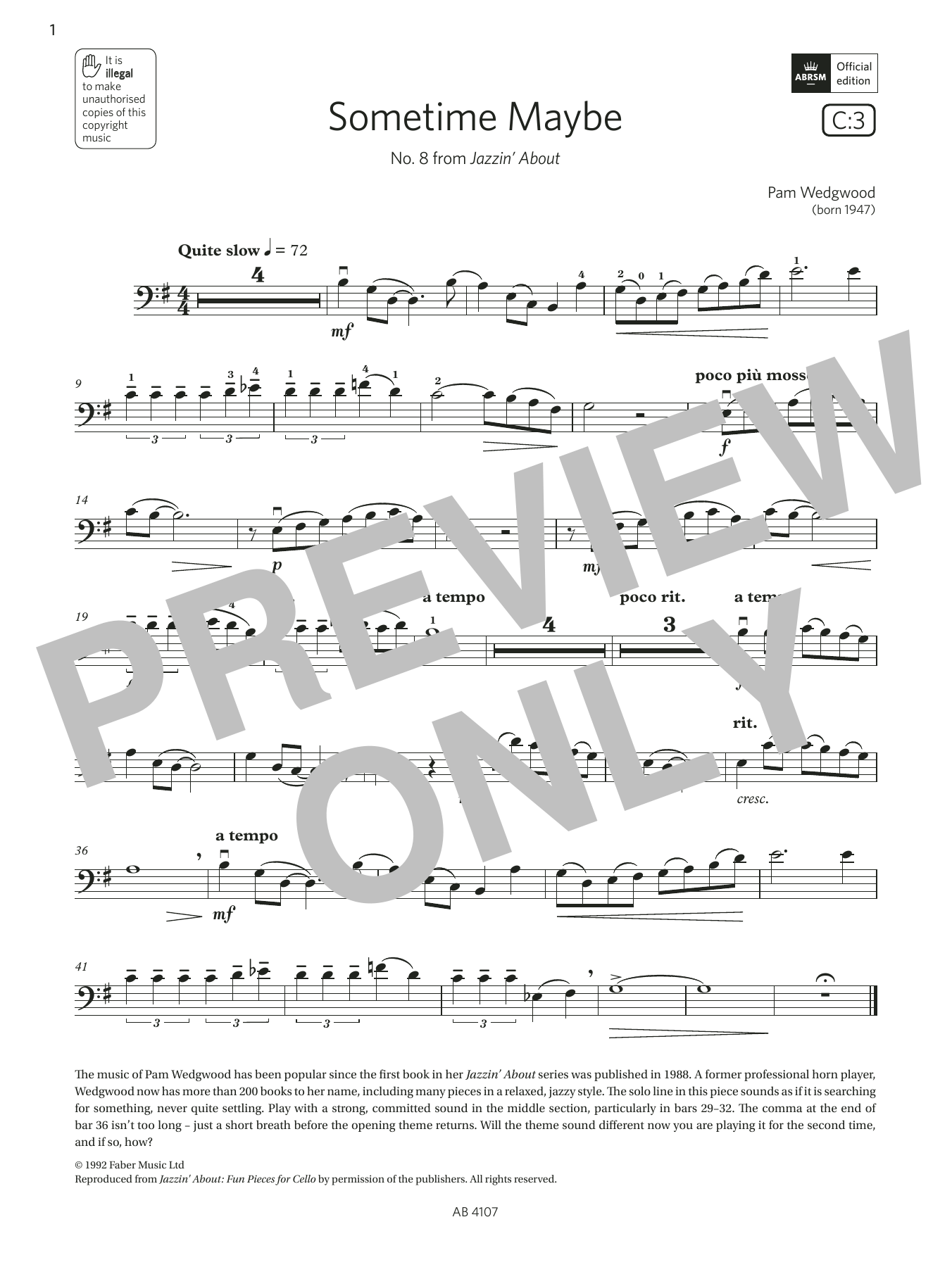Pam Wedgwood Sometime Maybe (Grade 4, C3, from the ABRSM Cello Syllabus from 2024) sheet music notes and chords arranged for Cello Solo