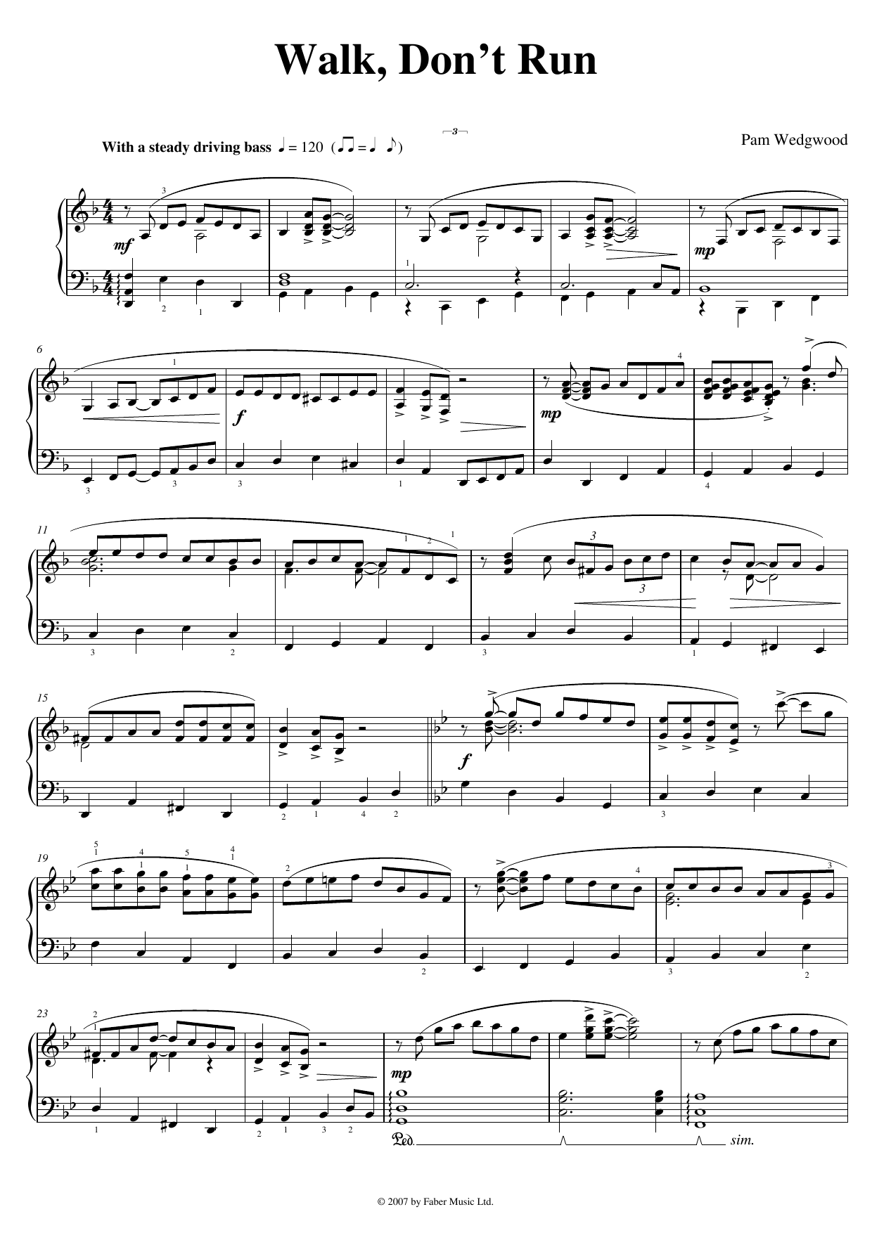 Pam Wedgwood Walk Don't Run sheet music notes and chords arranged for Piano Solo