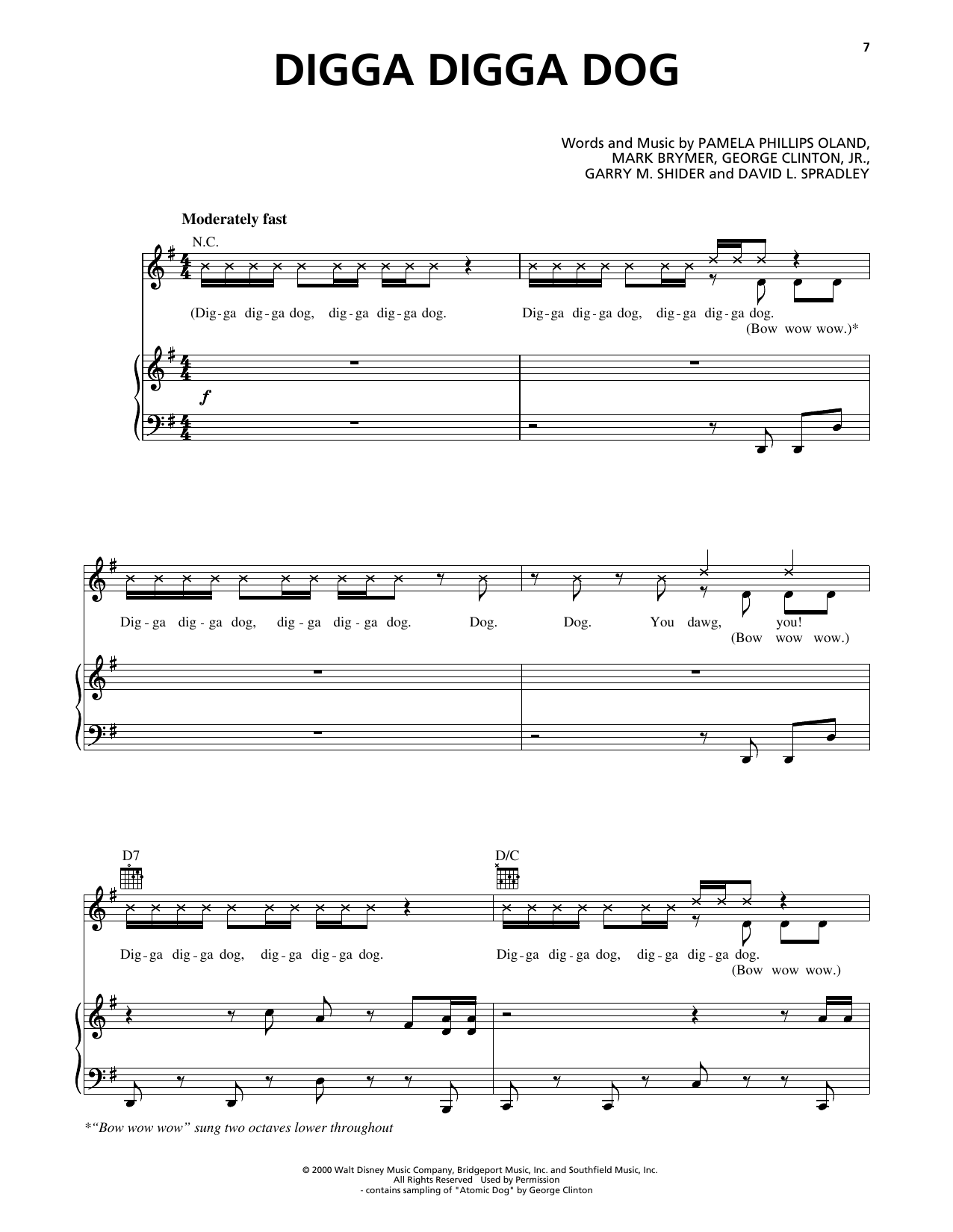 Pamela Phillips Oland Digga Digga Dog (from 102 Dalmatians) sheet music notes and chords arranged for Piano, Vocal & Guitar Chords (Right-Hand Melody)