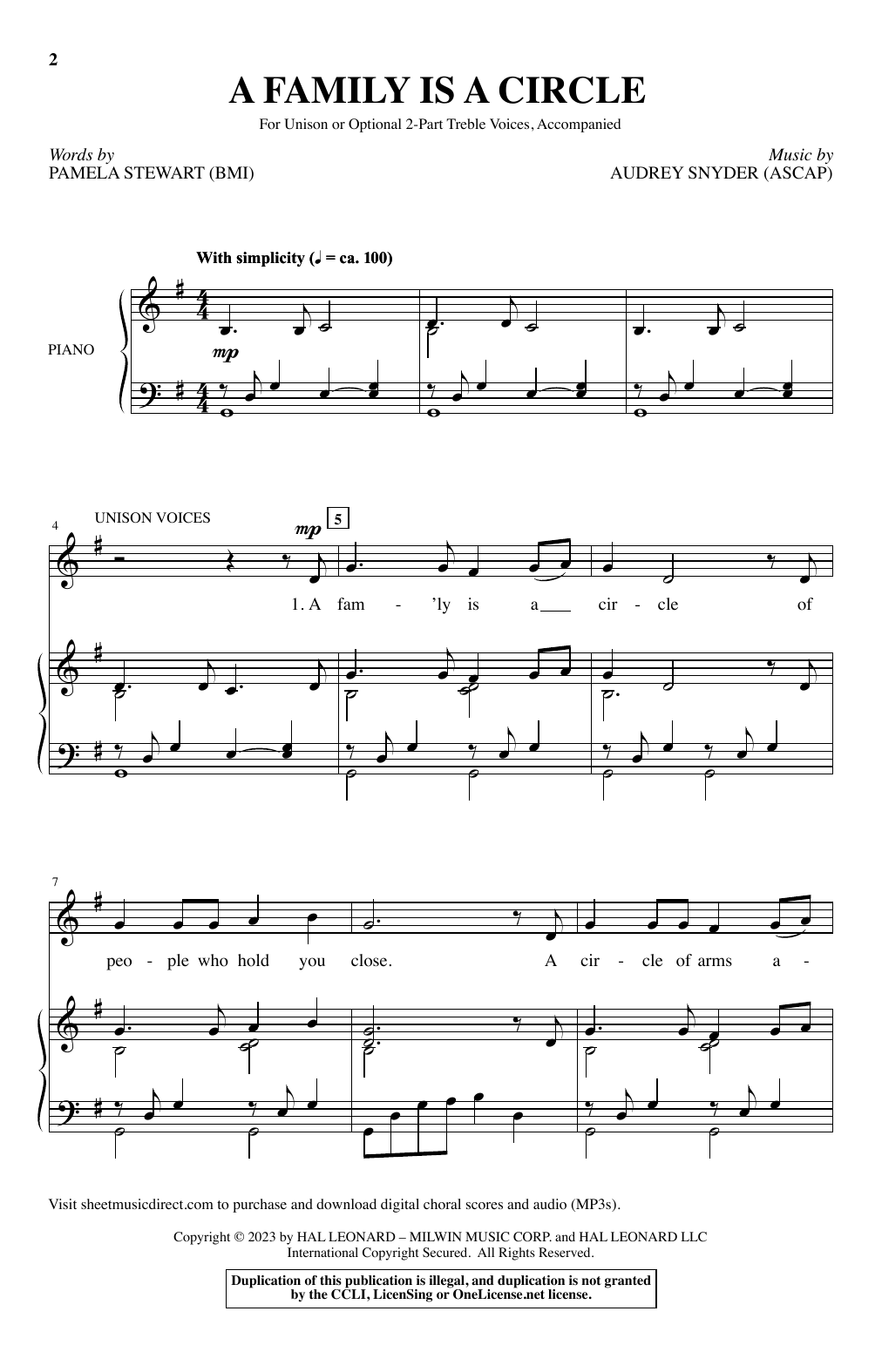 Pamela Stewart & Audrey Snyder A Family Is A Circle sheet music notes and chords arranged for Choir