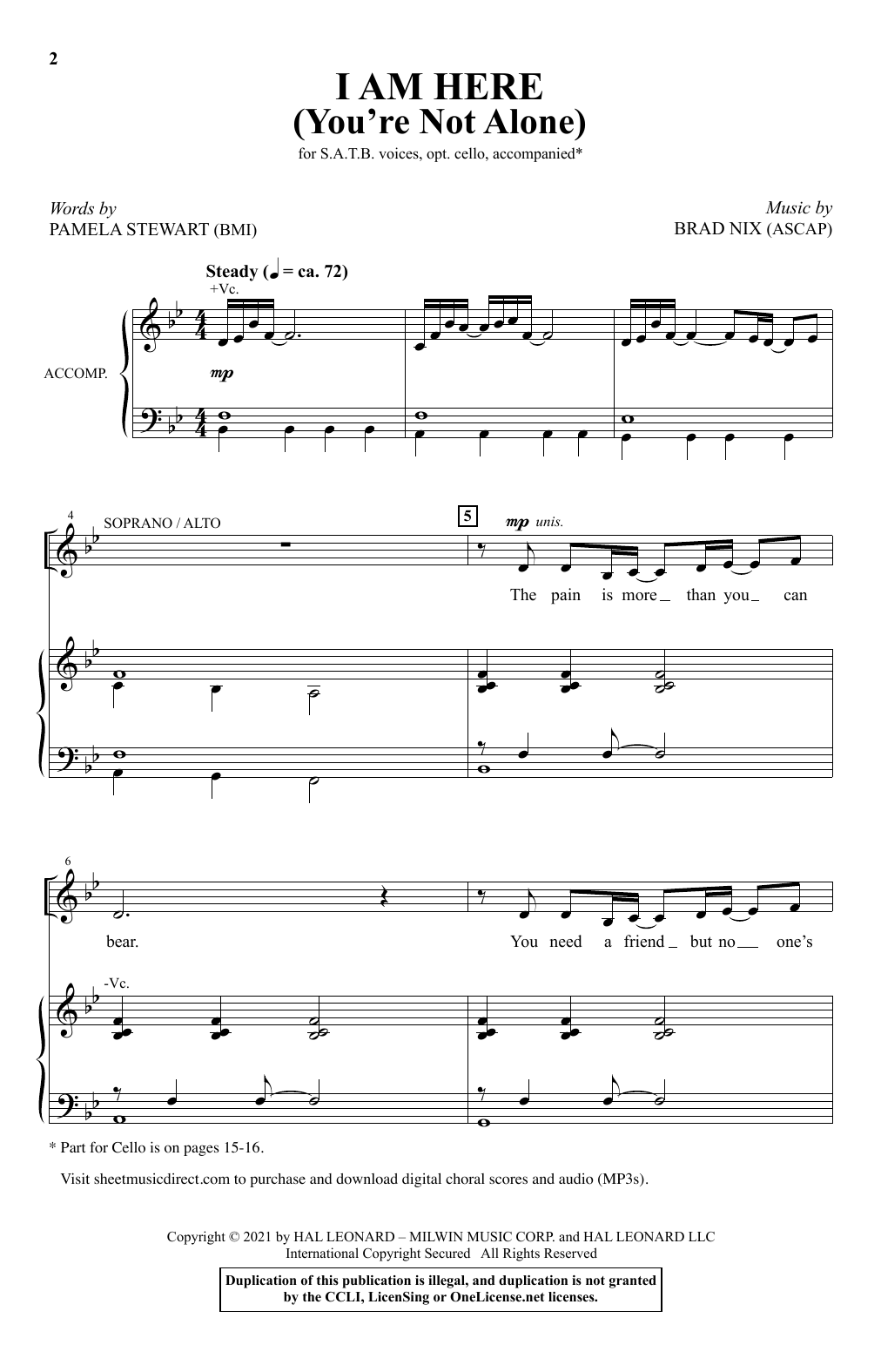 Pamela Stewart & Brad Nix I Am Here (You're Not Alone) sheet music notes and chords arranged for SATB Choir
