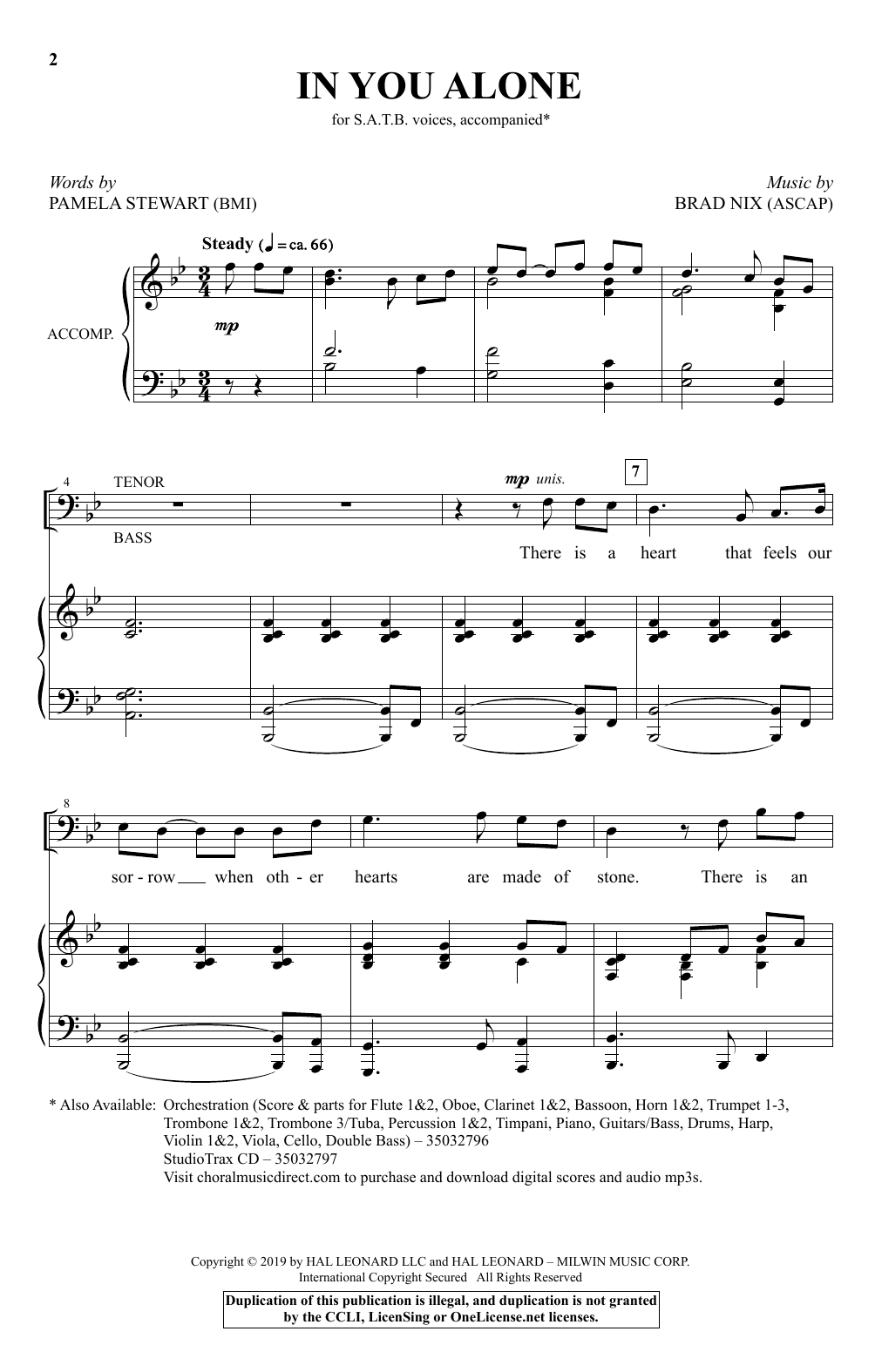 Pamela Stewart & Brad Nix In You Alone sheet music notes and chords arranged for SATB Choir
