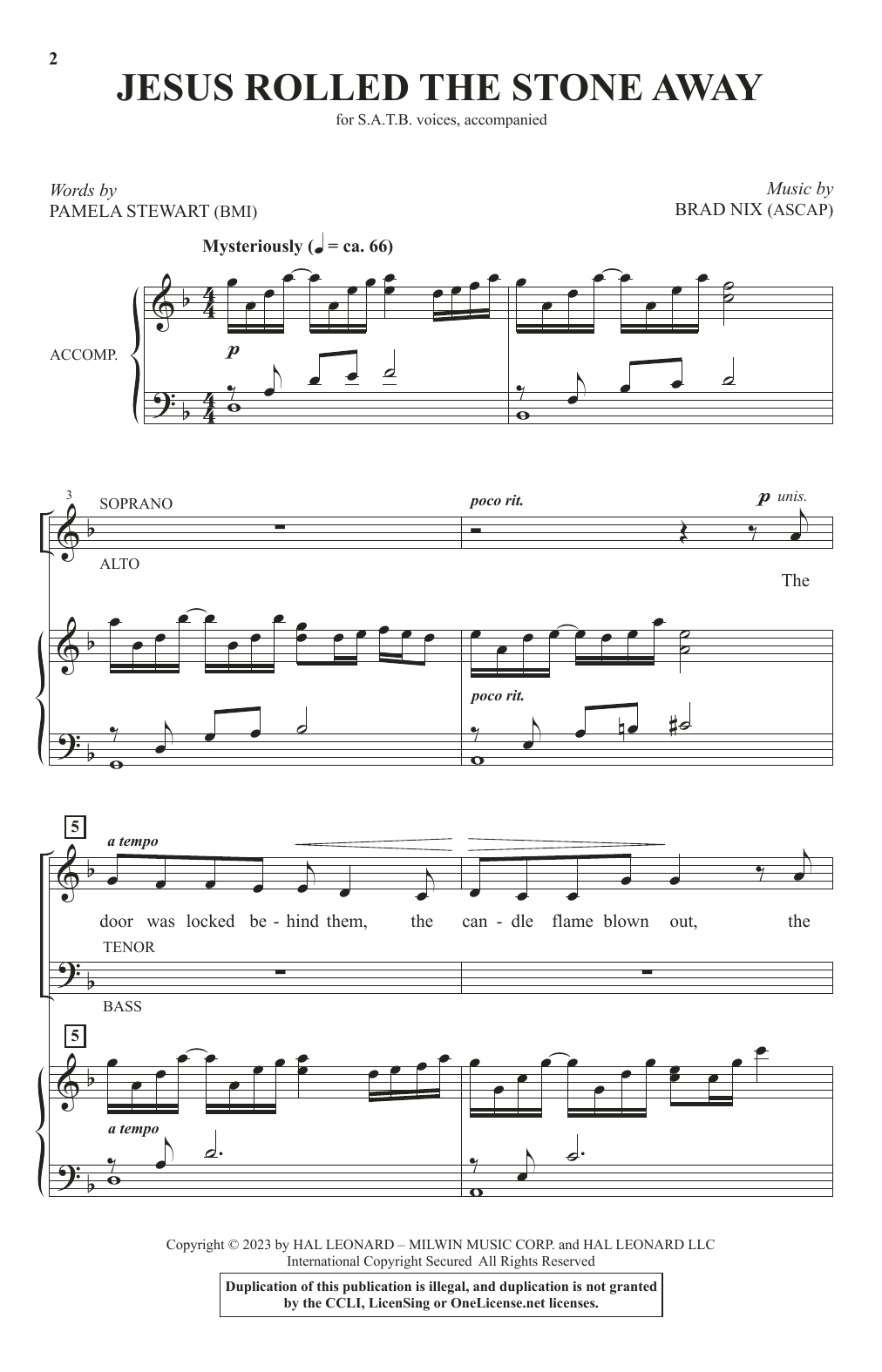 Pamela Stewart & Brad Nix Jesus Rolled The Stone Away sheet music notes and chords arranged for SATB Choir
