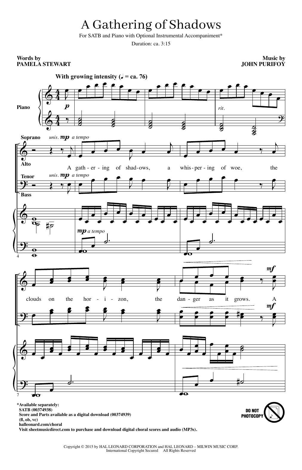 Pamela Stewart & John Purifoy A Gathering Of Shadows sheet music notes and chords arranged for SATB Choir